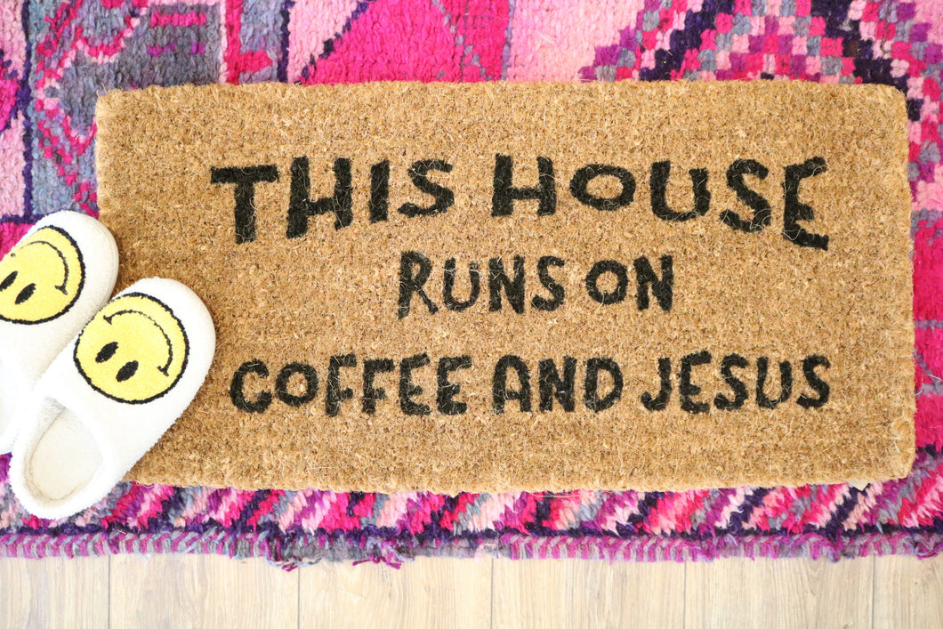This House Runs On Coffee and Jesus- DoorMat