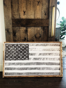 Black and White USA Flag- Wood Sign