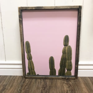 Green Cactus Pink Background Wood Sign/ Print