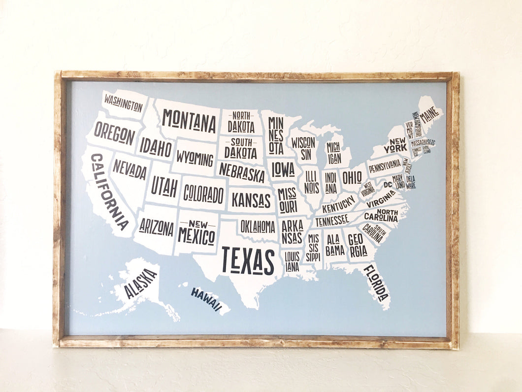 USA State Map- Wood Sign