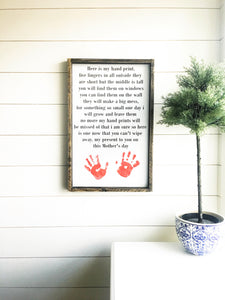 Here Is My Hand Print - Wood Sign Wrapped in Vinyl